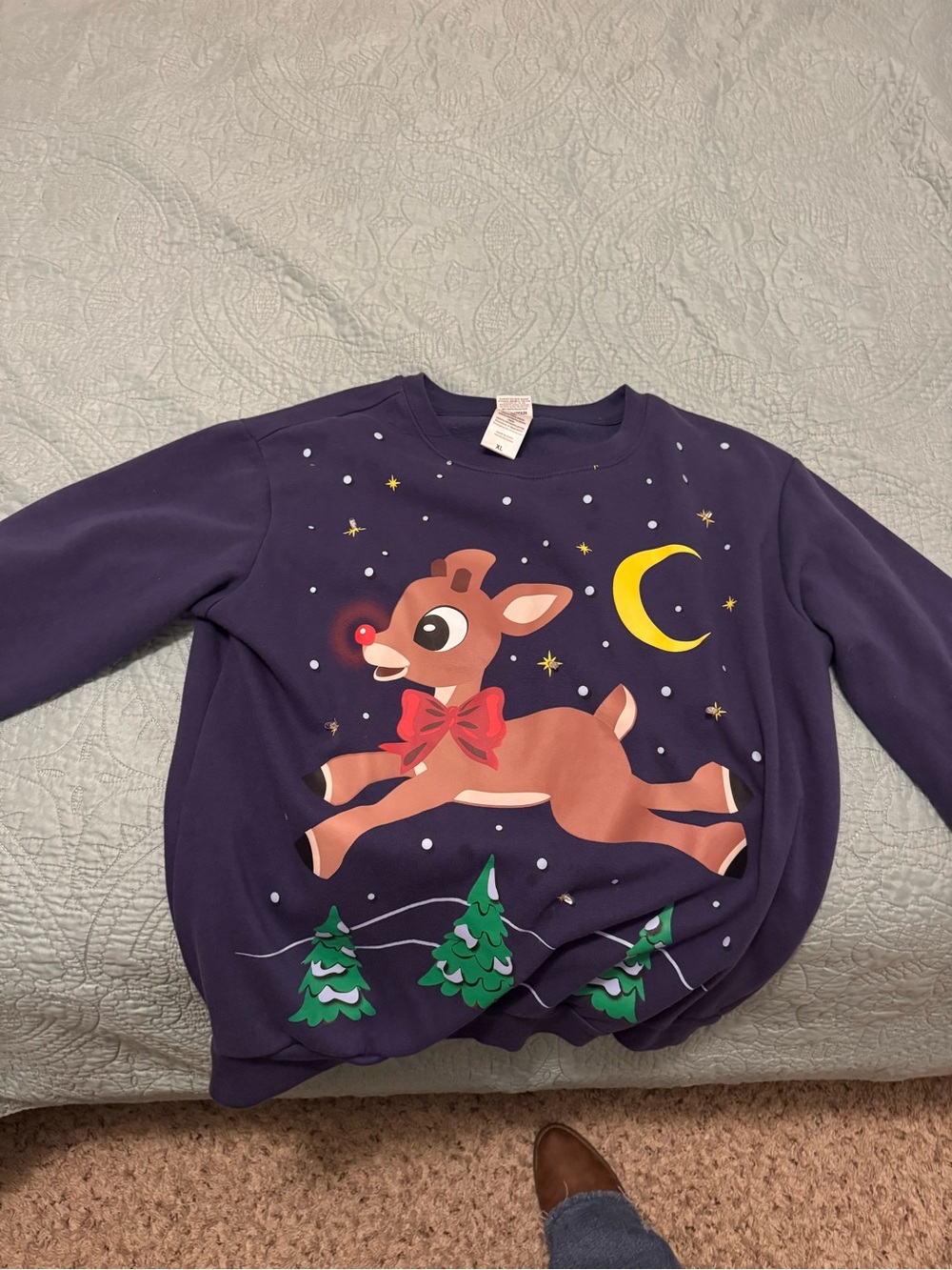 Girls' Navy Reindeer Graphic Holiday Sweatshirt